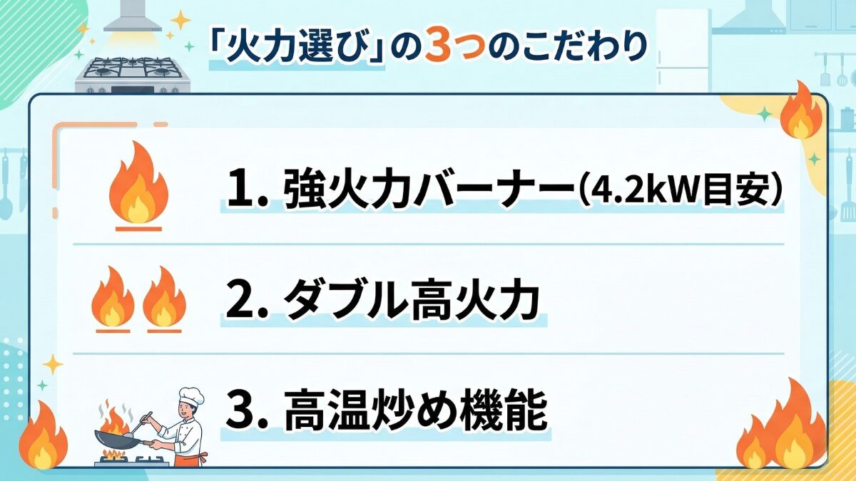 コンロの火力選びにおける3つのポイント