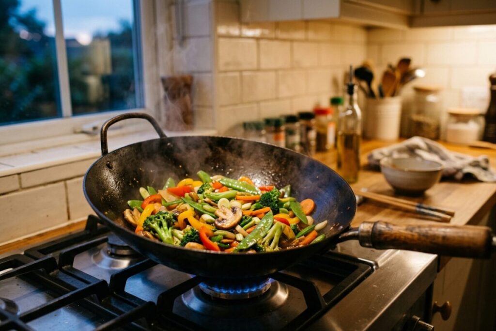  鉄の中華鍋で仕上げた野菜炒め