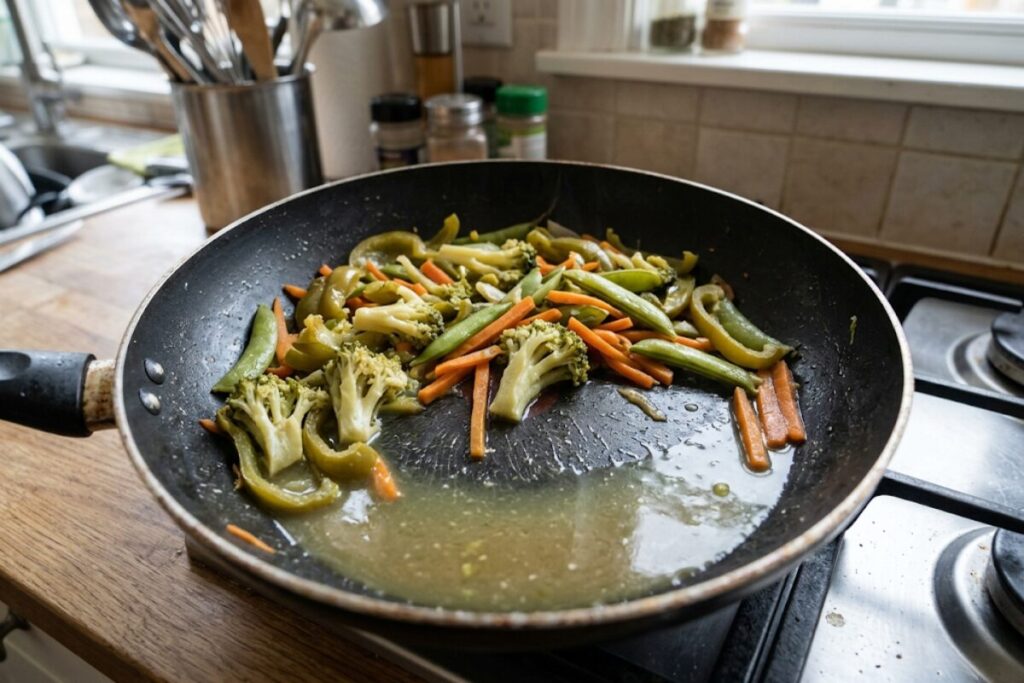 フライパンで作った水っぽい野菜炒め